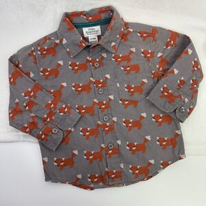 Baby Boy Button Down Shirt Gray with Foxes size 12-18 months by Little Maven